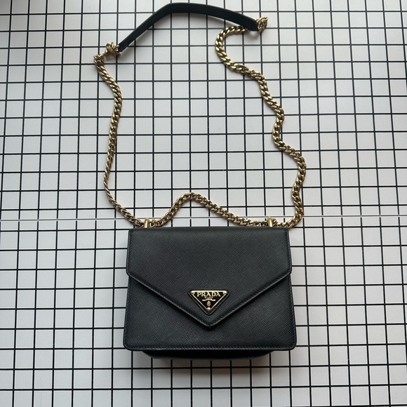 Prada Handbags - Prada Saffiano Soft Calfskin Chain Shoulder Bag Black